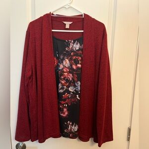 Red Floral Top Cardigan Sweater